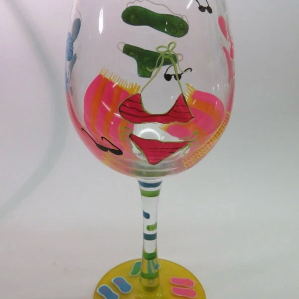 Lolita Bikini Wine Glass with Pink and Yellow Accents NWT